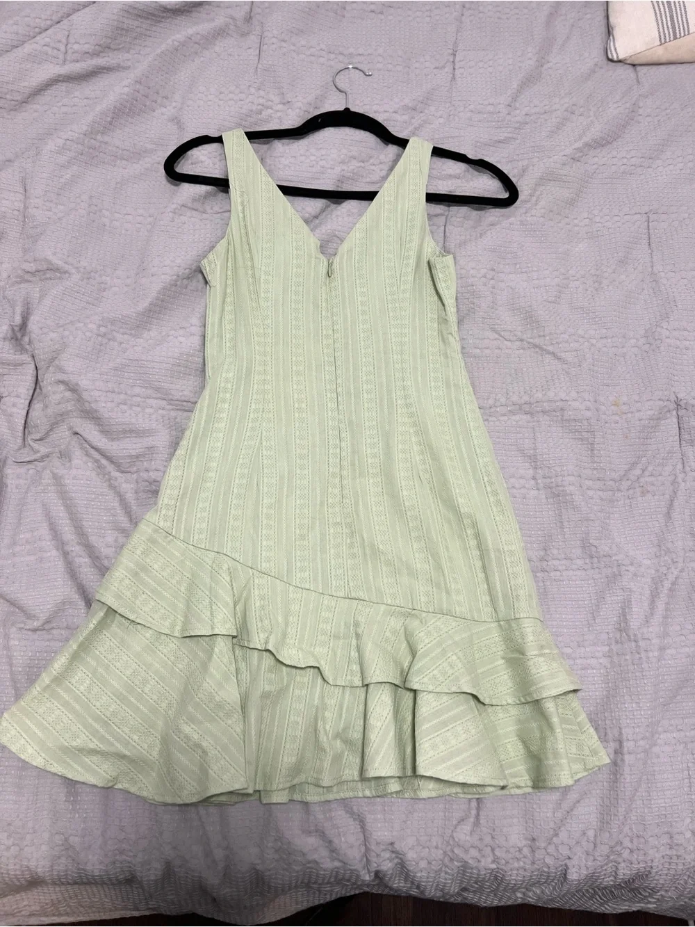 Hello Molly Light Sage V-Neck Ribbed Ruffle Mini Dress - Picture 3 of 5